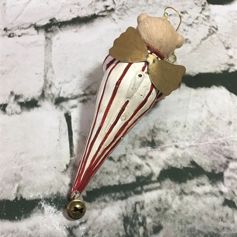 Vintage Christmas Tree Ornament Teddy Bear In Pajamas Stars Jingle Bell‎ Red